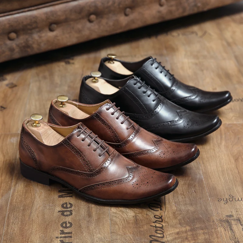 

Misalwa Triple Joint Italian Men Casual Business Shoes Carved Brogue Men Dress Wedding Shoes Wing-tip Trendy Leather Men Shoes