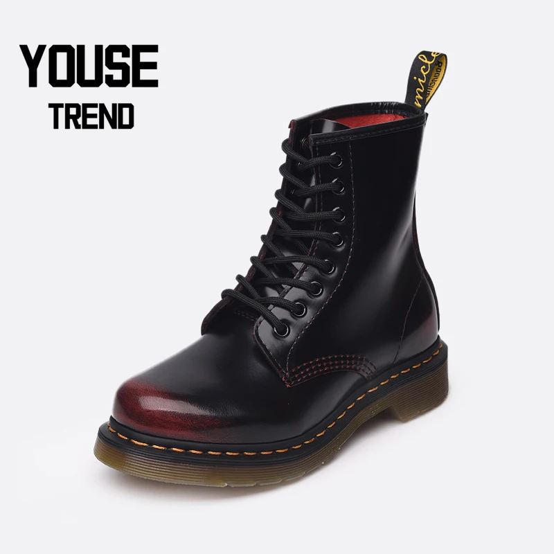 

Plus Size Autumn & Winter Women's Boots 8 Hole Martin Boots Retro Dark Red Leather Motorcycle Boots Gothic Female Ankle Boots