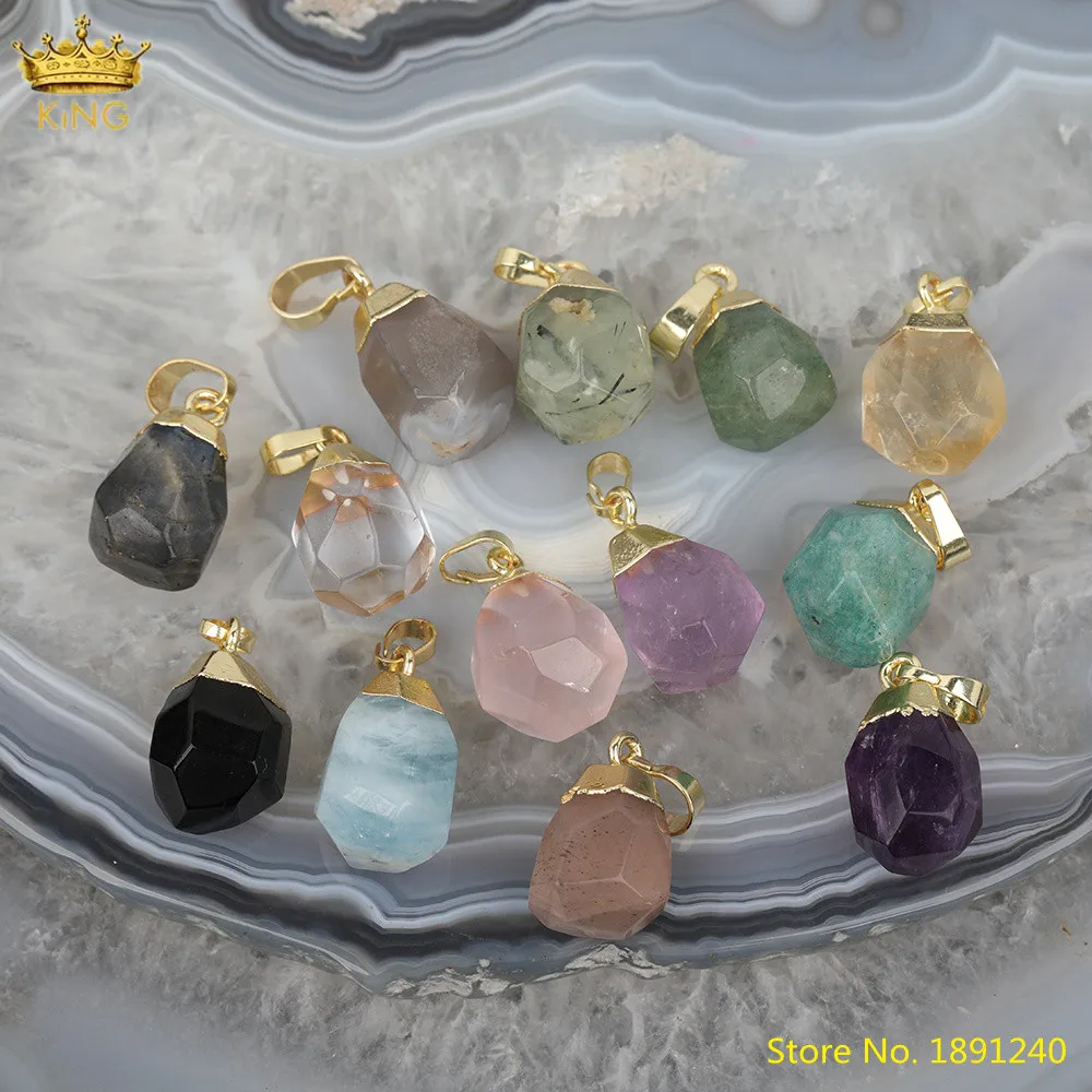 

10pcs Random Natural White Roses Quartz Bottle Pendants,Plated Gold Faceted Gems Stones Nugget Charms For DIY Jewelry