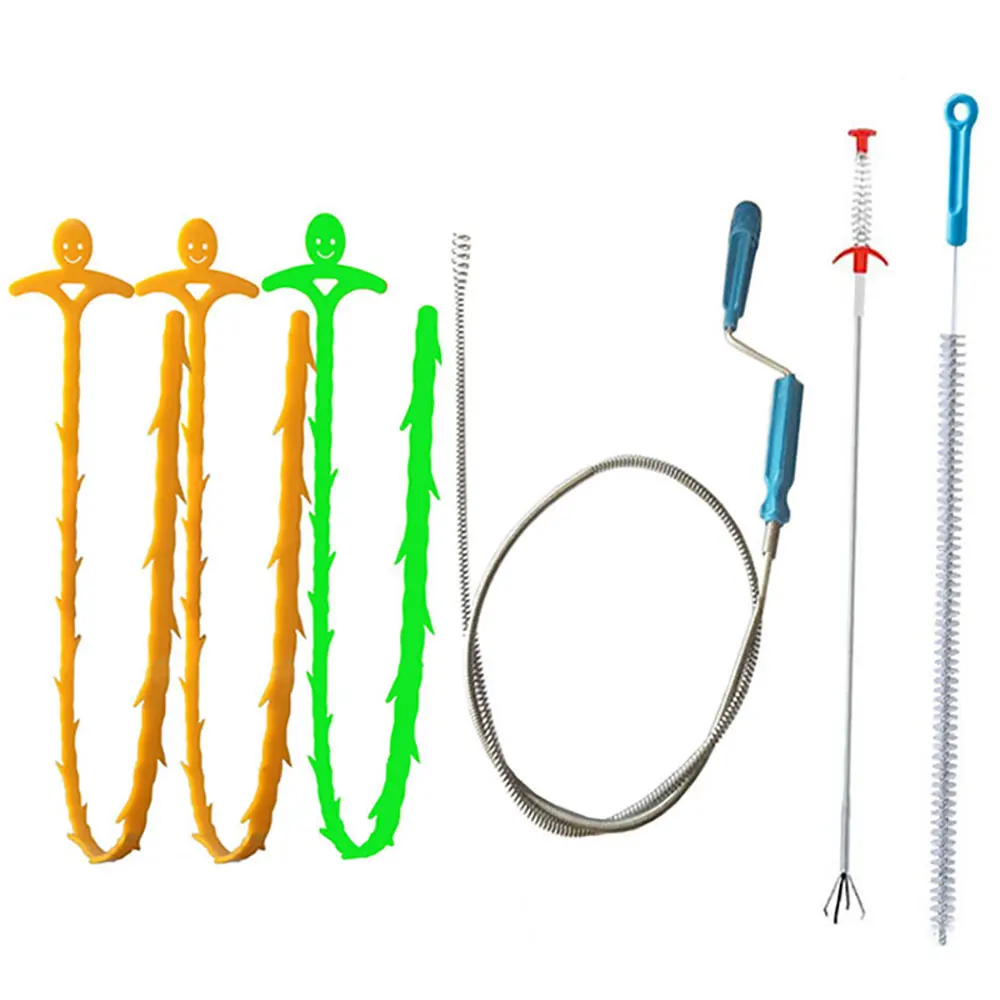 

6pcs Dredge Clog Remover Drain Relief Auger Cleaner Kit Bathroom Cleaning Tools