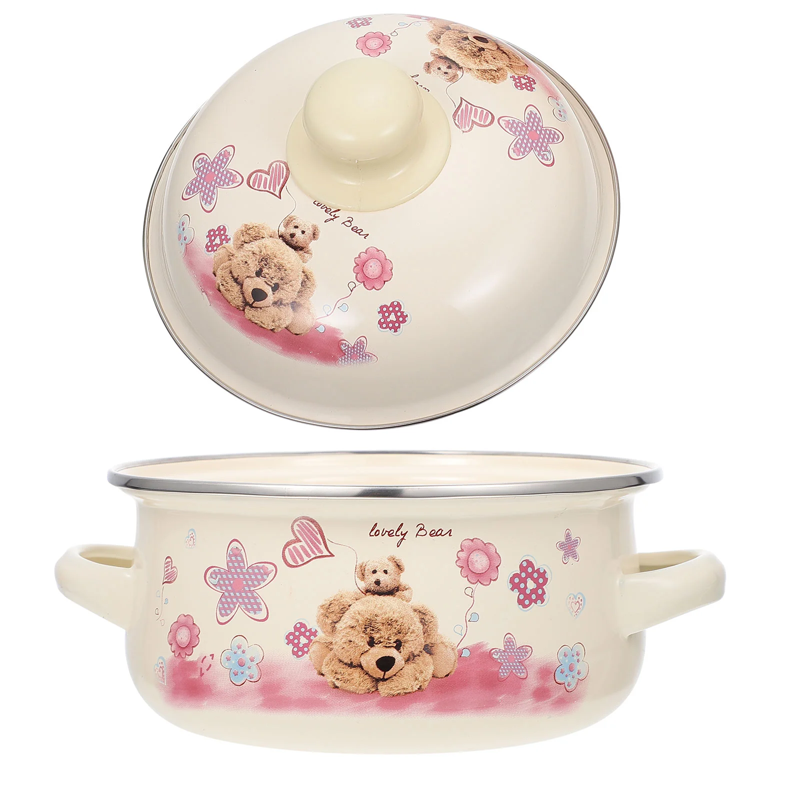 

1pc Lovely Pattern Enamel Pot Practical Cooking Pot Household Soup Pot Pot