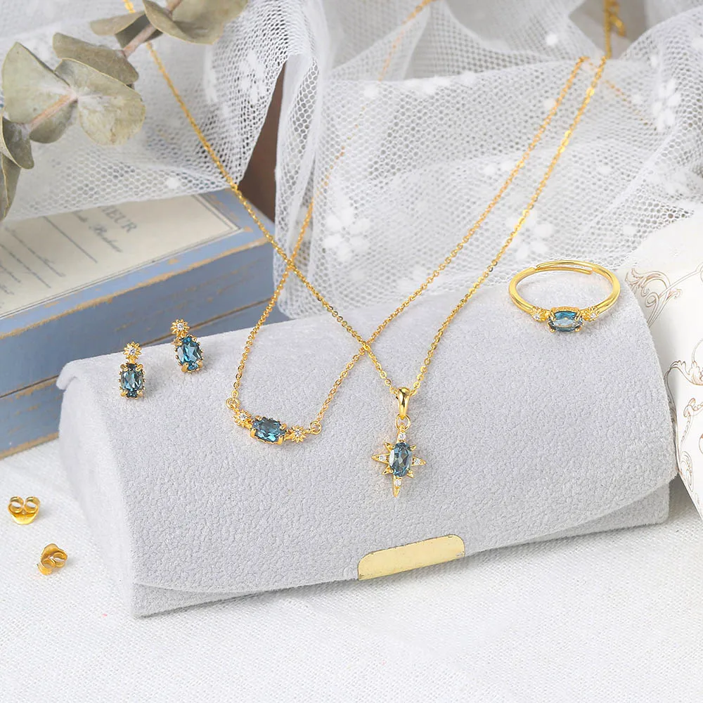 LAMOON Vingtate 925 Silver Stud Earrings For Women Natural London Blue Topaz Mini Earring 14K Gold Plated Fine Jewelry LMEI127 | Украшения