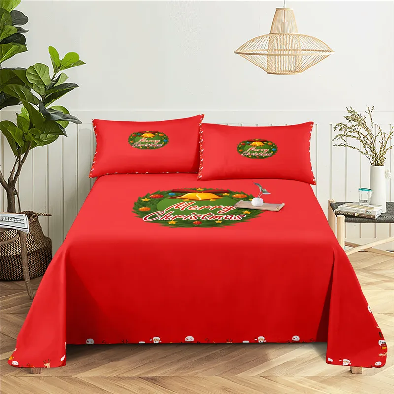 

Christmas Atmosphere 0.9/1.2/1.5/1.8/2.0m Digital Printing Polyester Bed Flat Sheet With Pillowcase Print Bedding Set