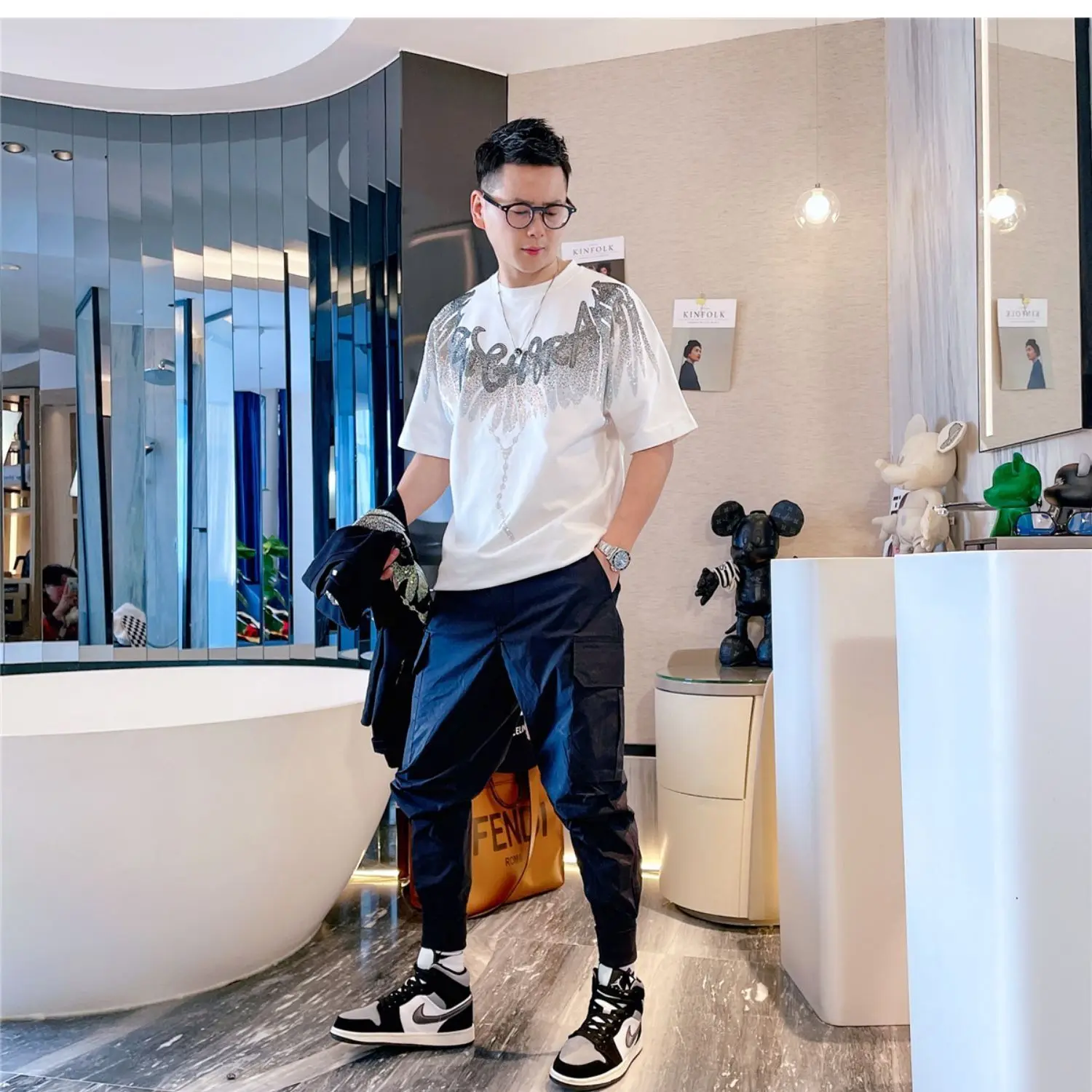 

2021 Spring and Summer New Loose All -Matching Front and Rear Wings Printing Short-Sleeved T-shirt Men 's round Neck