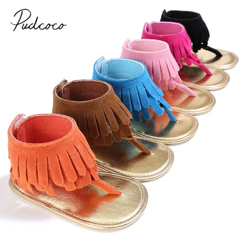 2020 Baby Summer Shoes Baby Girls Kids Sandals Tassel Anti-Slip Summer Crib Shoes Soft Sole Prewalkers Candy Color Solid Shoes