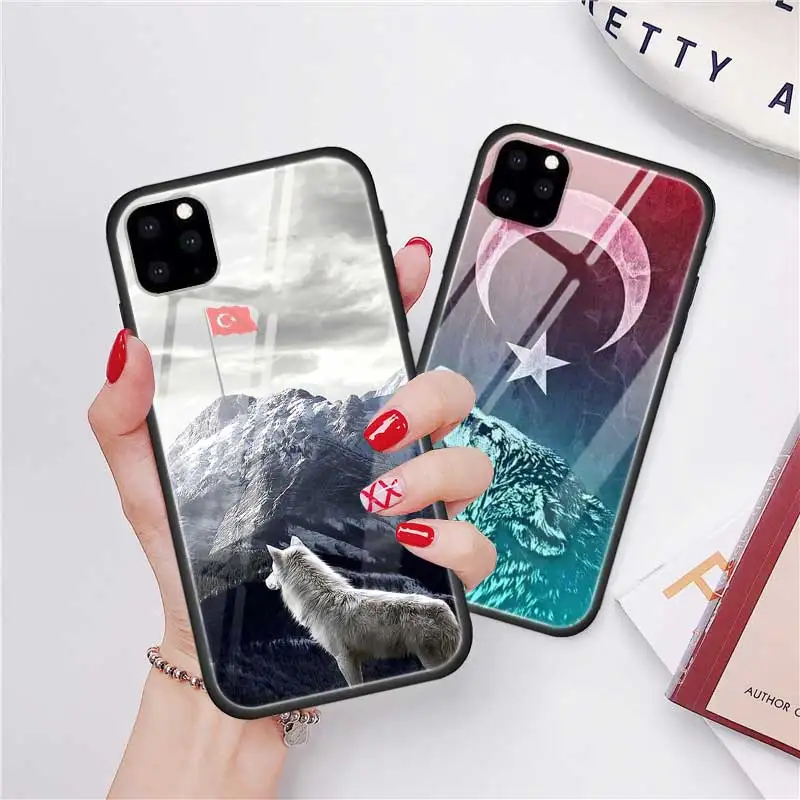 Турция турецкий чехол с флагом для Apple iphone 11 Pro XR XS Max X 7 8 6 6S Plus закаленное стекло+ черный силиконовый чехол для телефона Coque Sac