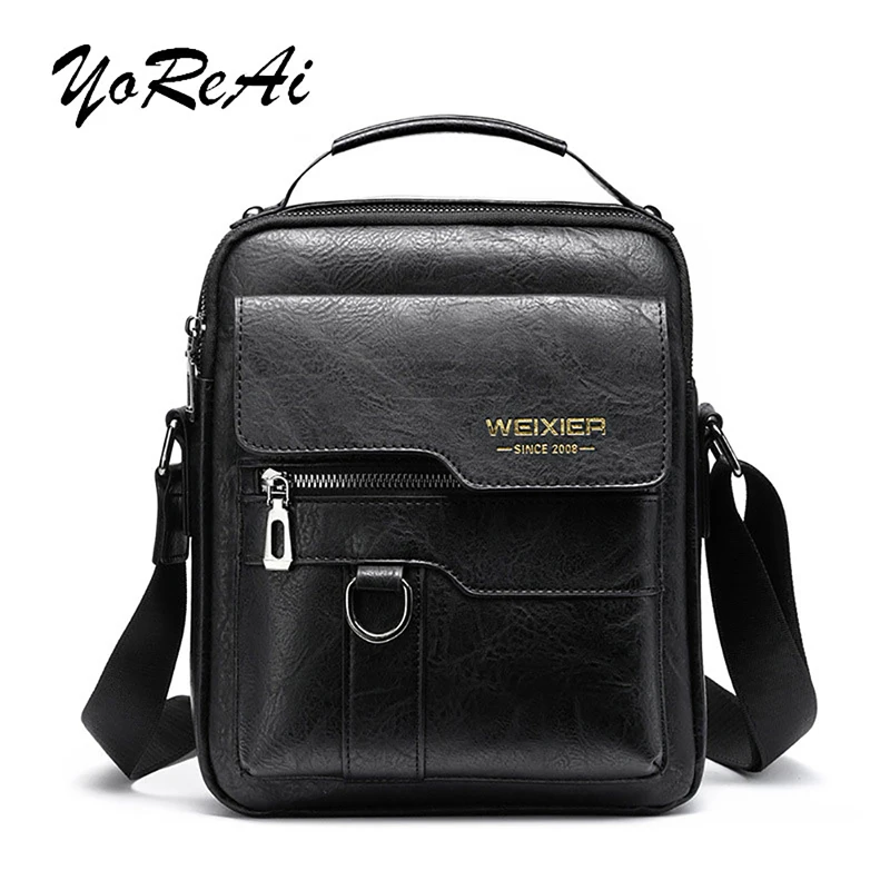 

YoReAi Casual Men Shoulder Bag Retro PU Leather Vertical Portable Business Men's Tote Pack Handbag High Quality Messenger Bags