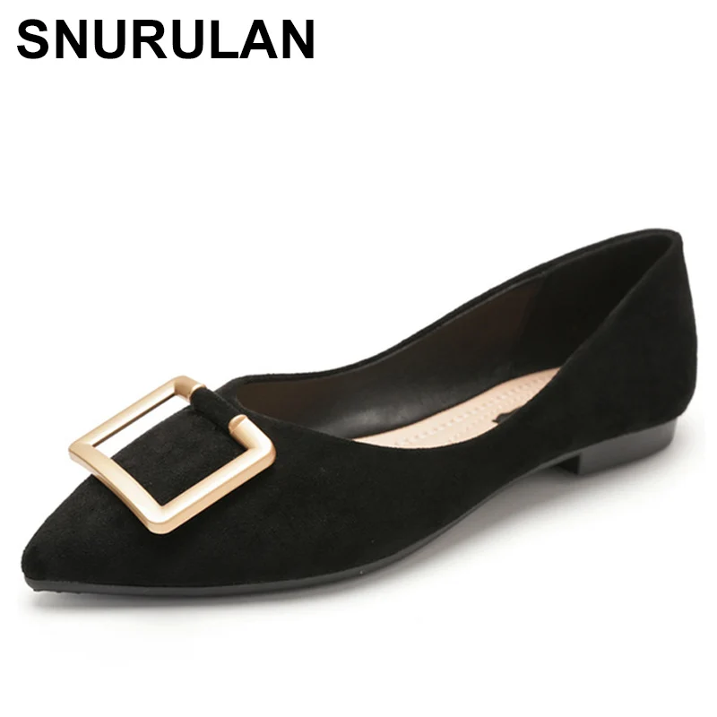 SNURULANBrand Ladies Flock Plain Flat Shoes Designer Ballets Pointed Toe Dress Shoes Elegant OL Foldable Flats Women Roll Up Sho