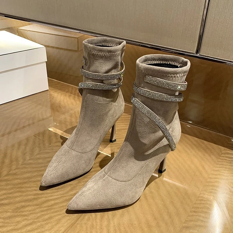 Ботильоны женские ботинки женская обувь модная на высоком каблуке с острым