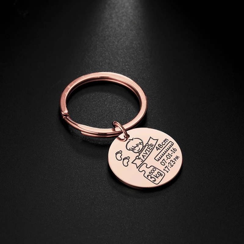 

Lemegeton Personalized Baby Stats Keychain Name Weight Time Height for Newborn Birthday Stats Romper Keyring New Mom