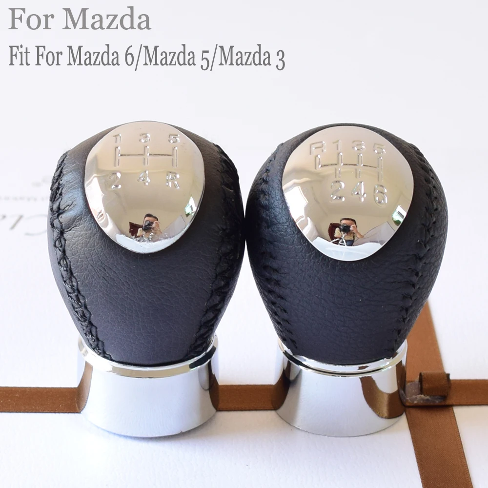 Черная кожаная ручка переключения передач с пыленепроницаемой крышкой для Mazda 6
