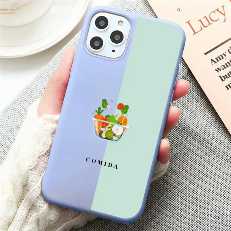 

Cute Cartoon High Quality Painted Phone Case Candy Color Blue for iPhone 11 12 pro XS MAX 8 7 6 6S Plus X 5S SE 2020 XR