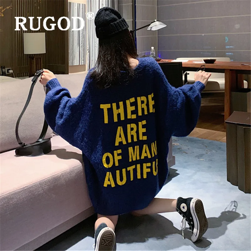 RUGOD-осенний Женский вязаный свитер с круглым вырезом свободные пуловеры больших
