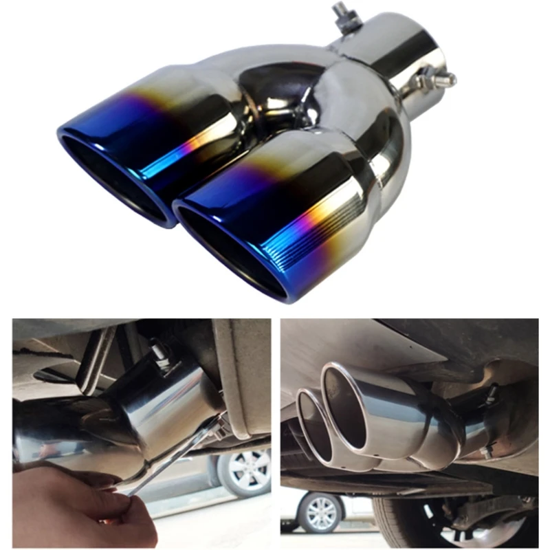 

Car Exhaust Pipe Muffler Tail Pipe Double Outlet Tailpipe Universal Stainless Steel Dual Rear Noise Canceller