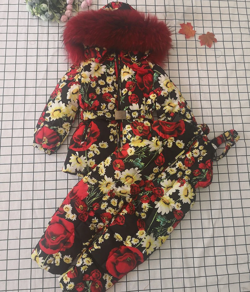 Real raccoon fur 2019 winter jacket child suit jacket+pant twinset boy &amp girl ski suits children down outerwear parka | Детская