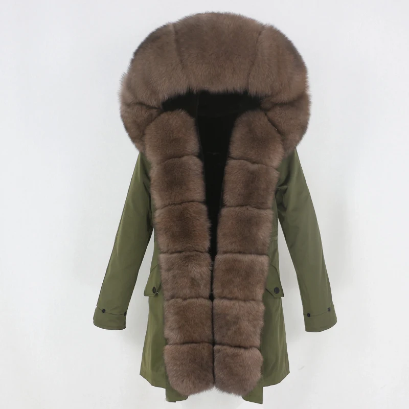 

2021 Long Waterproof Parka Real Fur Coat Winter Jacket Women Natural Big Fox Fur Collar Hood Outerwear Detachable