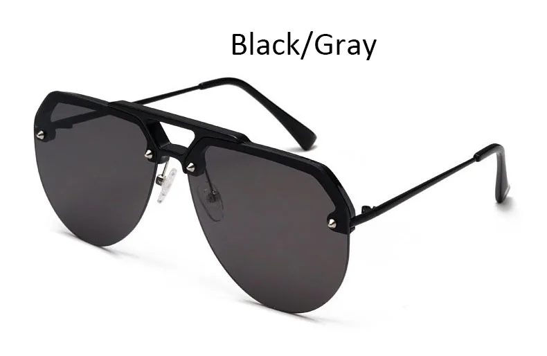 Black Gray Винтажные черные солнцезащитные очки для женщин, пилот, роскошный бренд, прозрачные оттенки для женщин, негабаритные, без оправы, мужские солнцезащитные очки, солнцезащитные линзы - Цвет линз: Black Gray