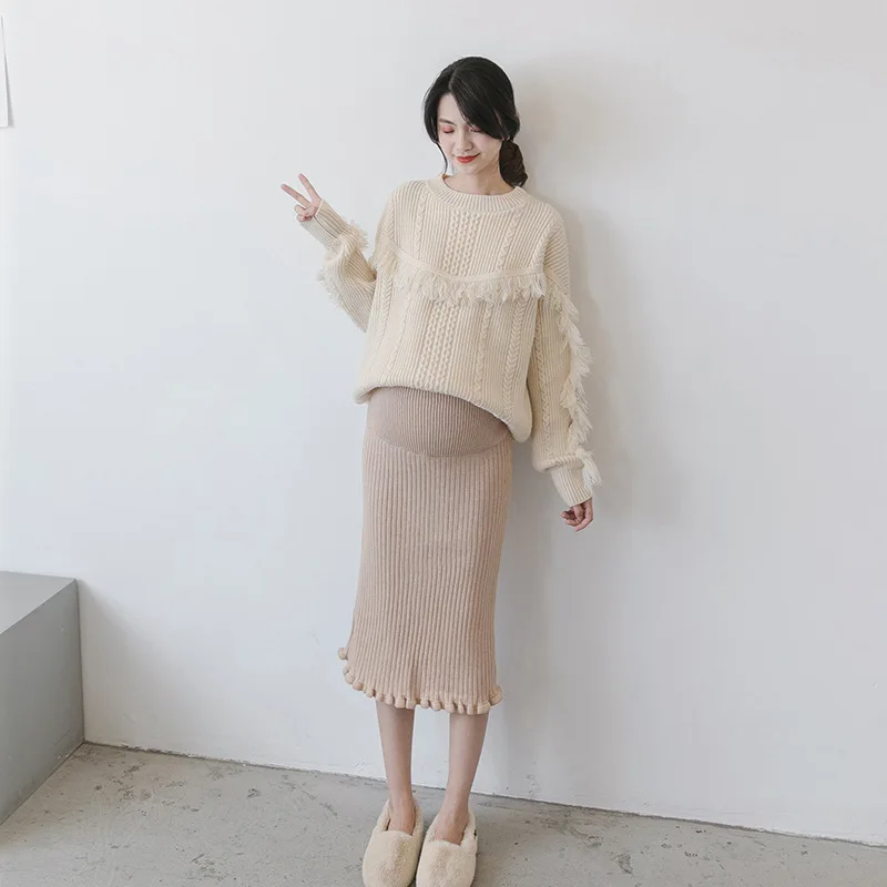 Юбка для беременных длинная одежда шерстяная короткая юбка на завязках с