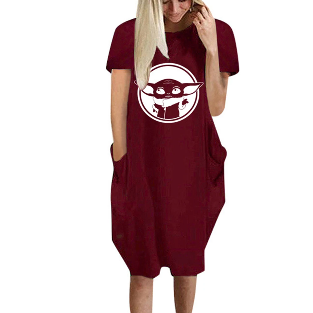 

New Fashion Dress Pockets Round Neck Short Sleeve Chic Print Solid Color Loose Autumn Spring Female Casual Travel Dresses