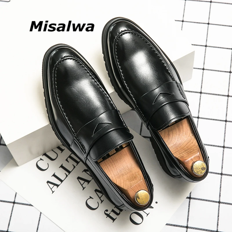 

Misalwa 46 47 48 Size Dropshipping Men Casual Business Shoes Solid Men Career Dress Shoes Slip-on British Office Mens Loafers