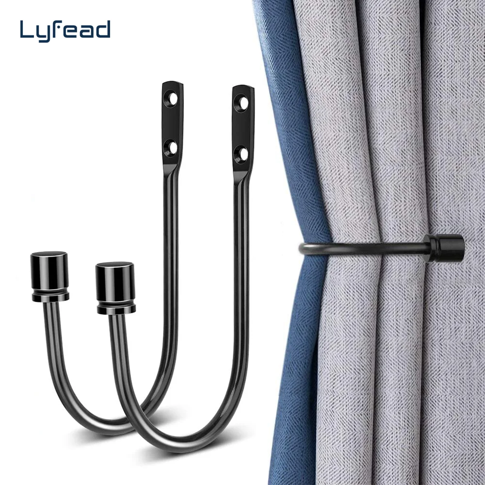 

Lyfead 2PCS Metal Curtain Holdbacks Decorative Wall Mounted Drapery Tiebacks with Screws Window Treatment Holdbacks Black