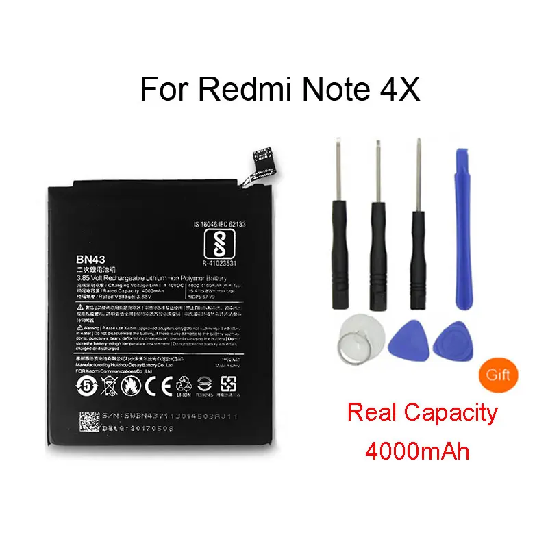 Оригинальный аккумулятор BN43 для Xiao mi Red Note4X Hong Note 4X стандартная версия Redrice 4000 мАч +
