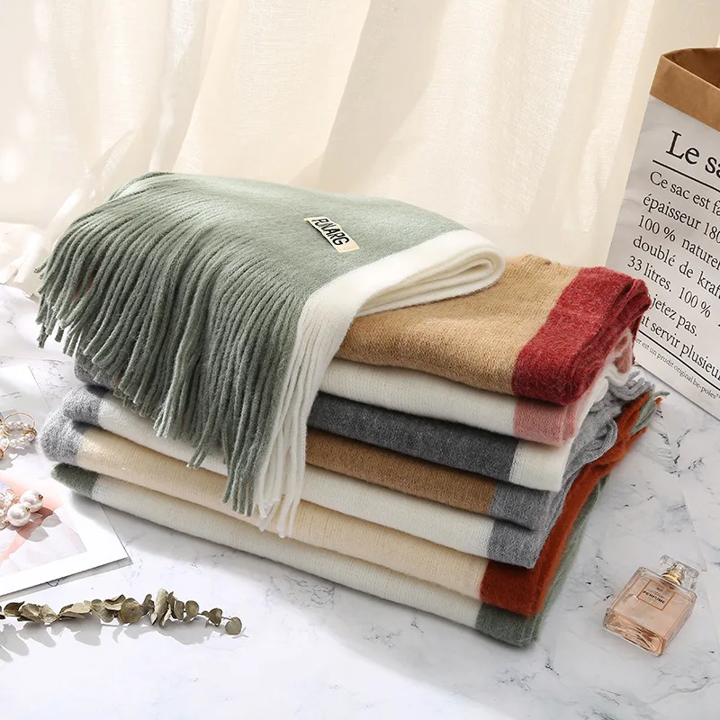 Имитация Кашмира вязаный шарф женские кисточки держать горячий толстый