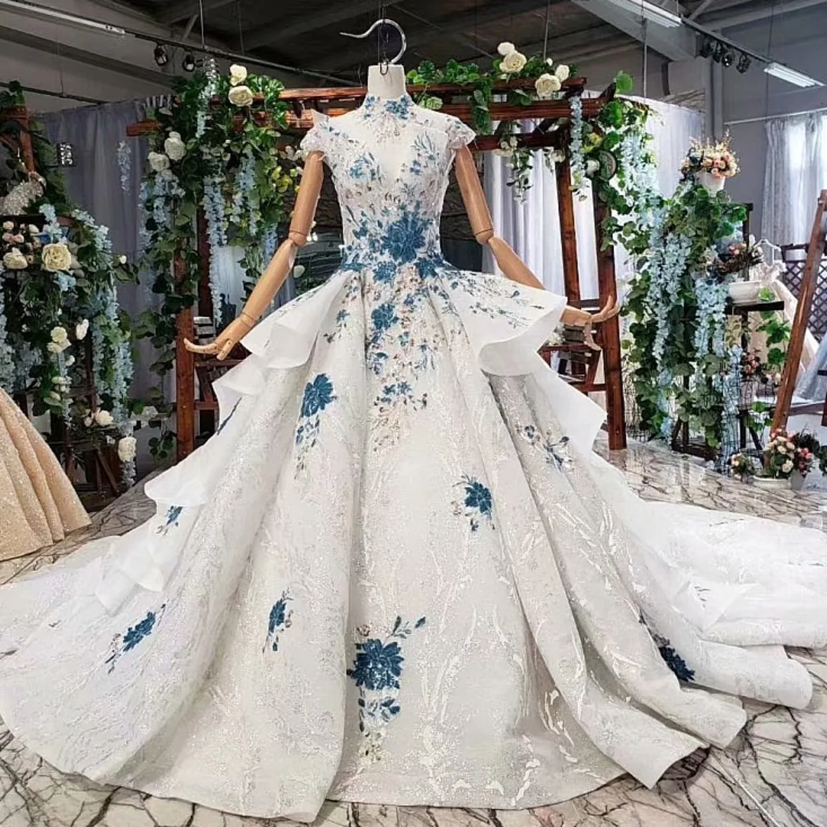 BacklakeGirls 2020 романтическое роскошное белое свадебное платье с голубыми цветами