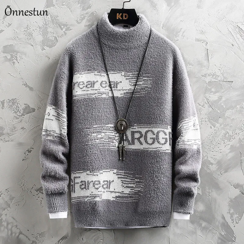 

Onnestun Sweater Men Letter Print New Autumn Winter Harajuku Men's Sweater Fashion Casual Long Sleeve Knitted Pullover Sweater