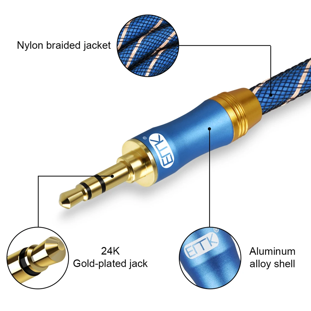 Позолоченный аудиокабель со штыревыми соединителями 3 5 мм 2 м для iPhone
