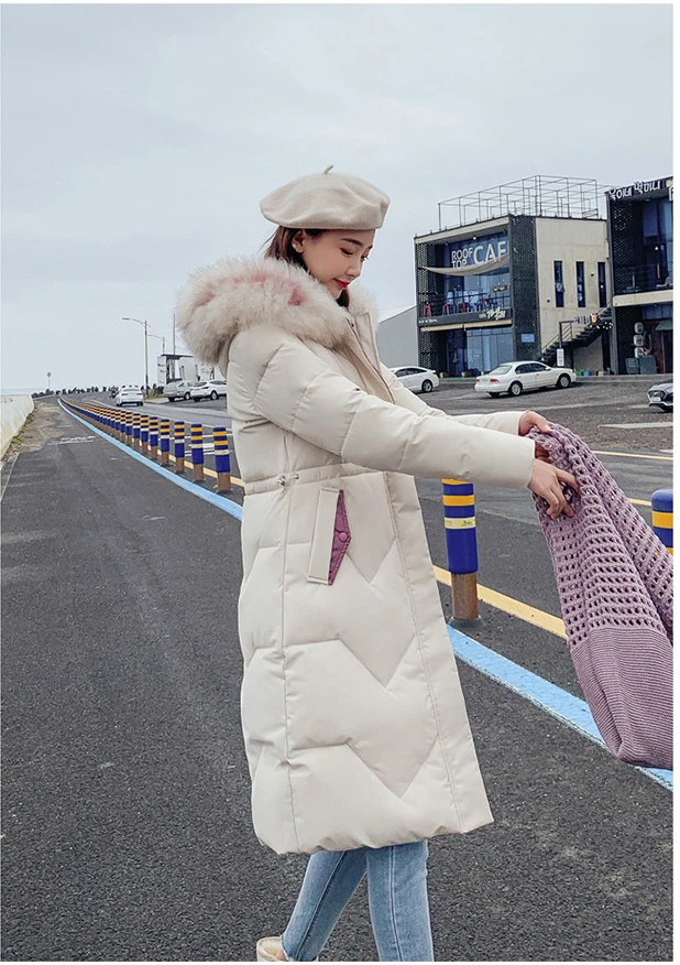Ins Winter New Women's Hooded Down Parka Long Jacket Casual Big Fur Zipper Full Sleeve Korean Style Thick Coat C90802K
