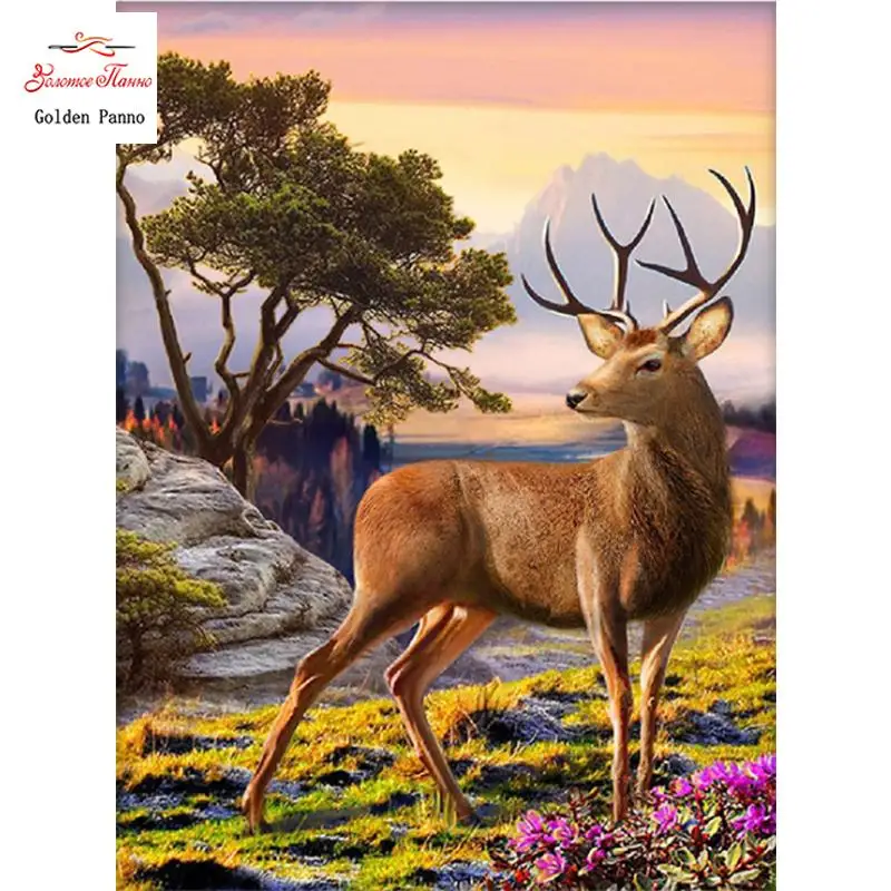 Square diamond painting deer diamond embroidery animal water diamond painting wall decoration