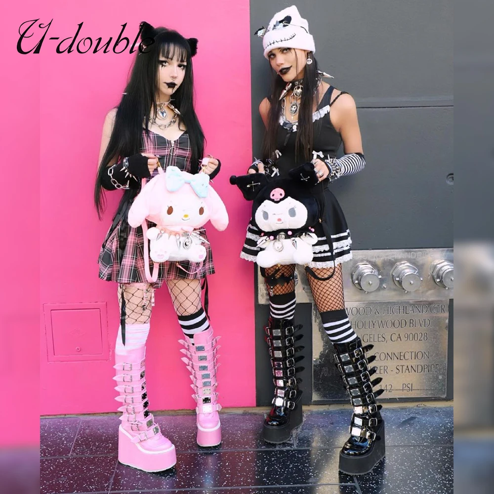 U-DOUBLE 2021 New Punk Women Boots Ins Hot Plataforma High Heels Big Size 43 Gothic Style Wedges Shoes Fashion Ankle Woman | Обувь