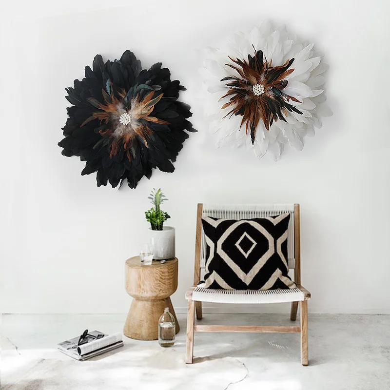 Украшение в этническом стиле с волнистыми перьями ручной работы настенное