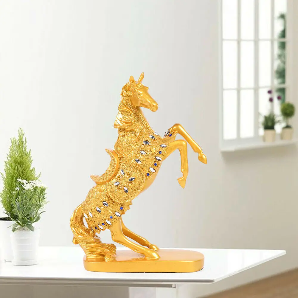 

Полимерная скульптура животного, золотая статуя на удачу, скалолазающая лошадь, украшение для дома, гостиной, офиса, Подарочные поделки