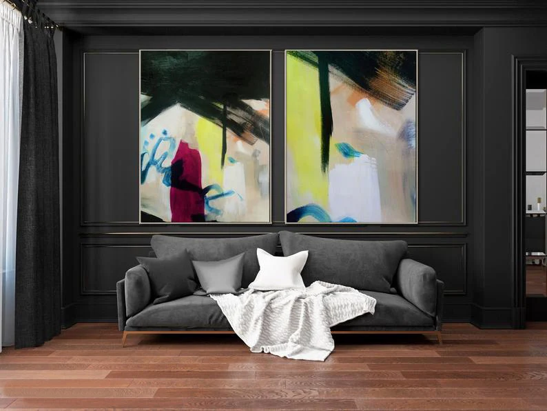 Kopen Set Van 2 Schilderijen Acryl Art Op Canvas Oversized Schilderijen Grote Olieverf Home Decor Abstract Kunstwerk Extra Grote Muur Art