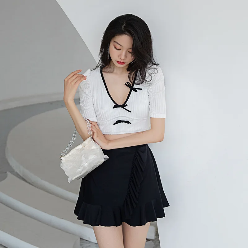 

Beach Swimwear Women Swimsuit Brand Lady Korean Surf Clothes New 2021 Long Sleeve Skirt Split Tankini Hot Print Polyester Sierra
