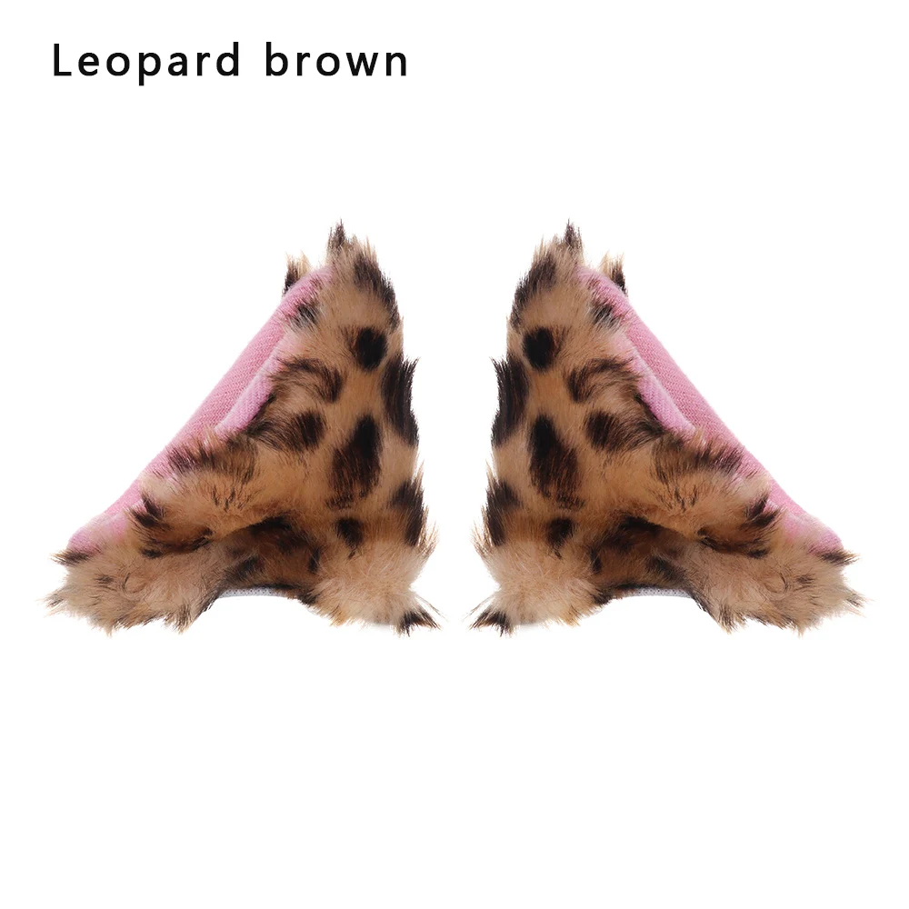 1-leopard brown 1 пара, косплей, вечерние, плюшевые, с кошачьими ушками, на клипсах, длинные меховые уши, костюм, заколка для волос, на Хэллоуин, вечерние, Мультяшные заколки для волос - Цвет: 1-leopard brown
