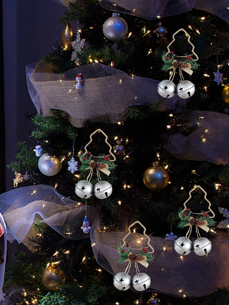 Christmas Bells Door Hanger Rustic Iron Bell For Holiday Home Decor Figurines Wrought Silver Double Ornaments | Дом и сад