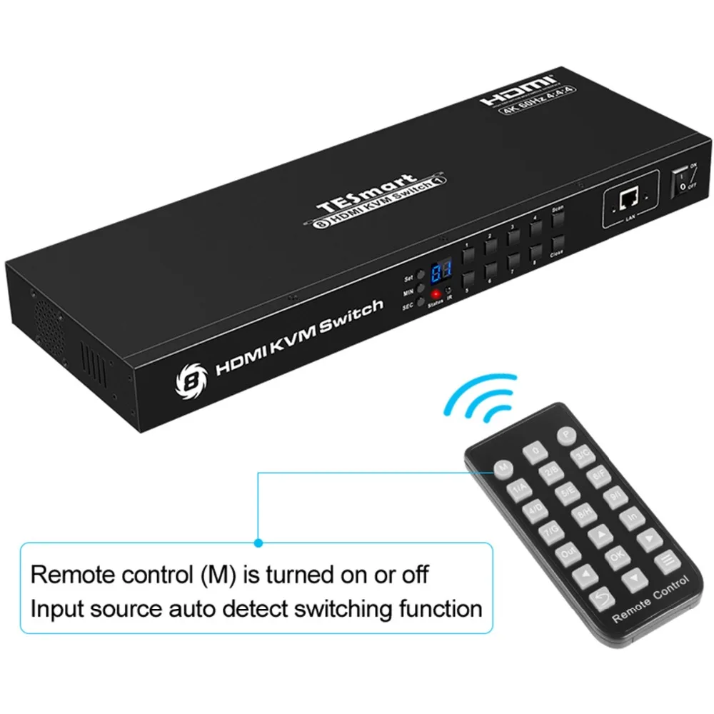 4K HD KVM коммутатор 8 портов HDMI коммутатор до 4K@ 60Hz Ultra HD Поддержка USB2.0 IP управление Автоматическое сканирование Rackmount с 4 шт. KVM КАБЕЛЬ