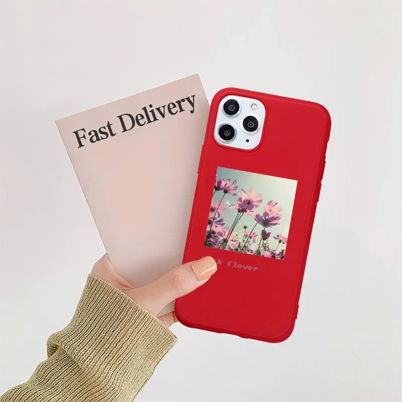 

Flower Summer Pink Phone Case Candy Color Red for iPhone 11 12 pro XS MAX 8 7 6 6S Plus X 5S SE 2020 XR