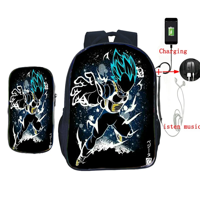 2 2 шт./компл. школьные сумки с пеналом аниме Dragon Ball Z рюкзак Гоку печать usb зарядка дорожные сумки для подростков - Цвет: 2