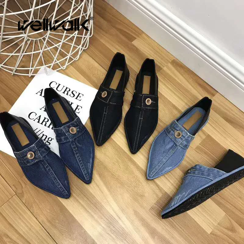 Wellwalk/обувь; женские лоферы; дамские мокасины; слипоны; балетки на плоской подошве с острым носком; балетки на плоской подошве; женские зимние джинсовые ботинки