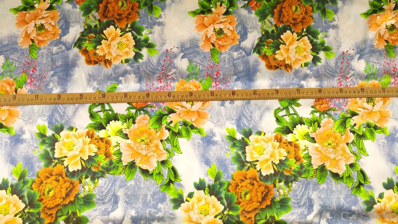 New Women 19mm Super Satin Woven Elastic Silk Fabric For Sewing Cloth Skirt Shirt Material Yellow Peony Print Discount | Дом и сад