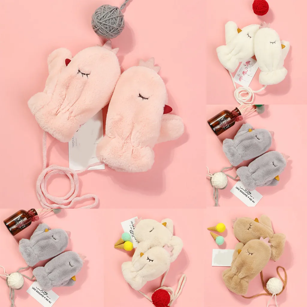 Зимние теплые перчатки для девочек новые женские вязаные варежки с подвесным