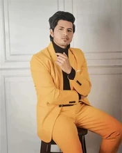 Ensembles de costumes pour hommes 2 pièces, manteau à revers cranté, Blazer jaune sur mesure, pantalon, tenue de fête de mariage, veste + pantalon masculin, nouveau Design 2022  (1)