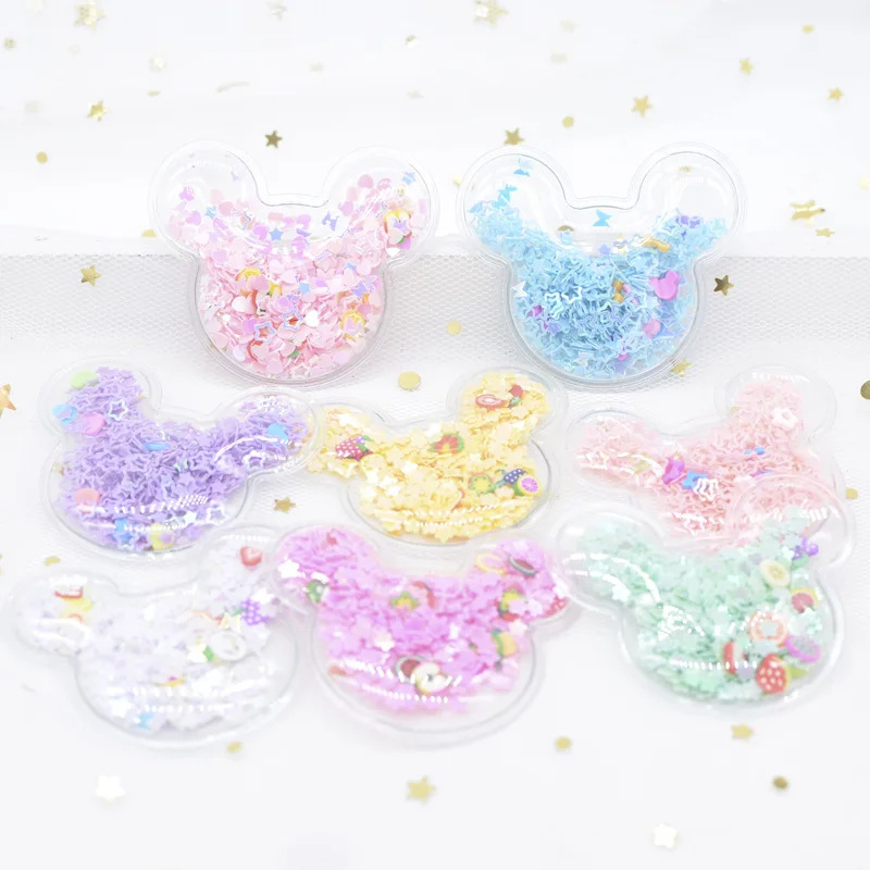 8 шт. 52*45 мм Головка мыши прозрачные пластиковые аппликации с блестками и глины