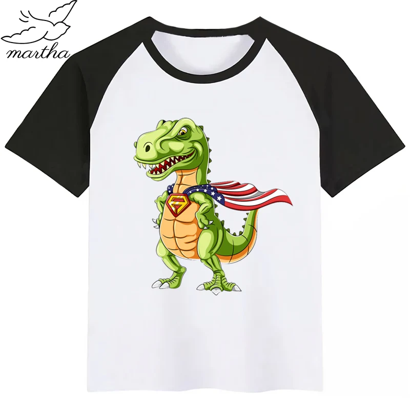 Новое поступление футболка для девочек с забавным принтом динозавра из
