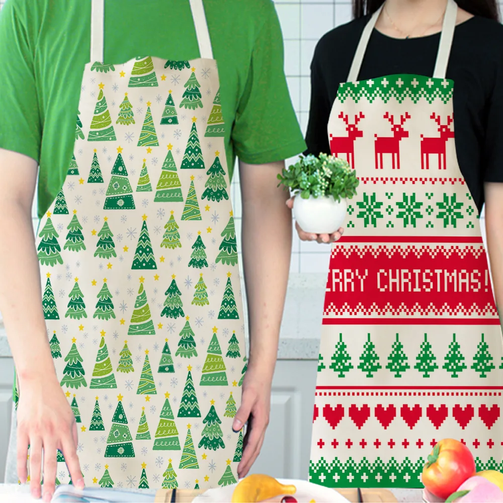 

Xmas Elk Cute Custom Aprons for Woman Kids Unisex Coffee Shop Apron Dress Baking Kitchen Accessories Tool Christmas Decorations