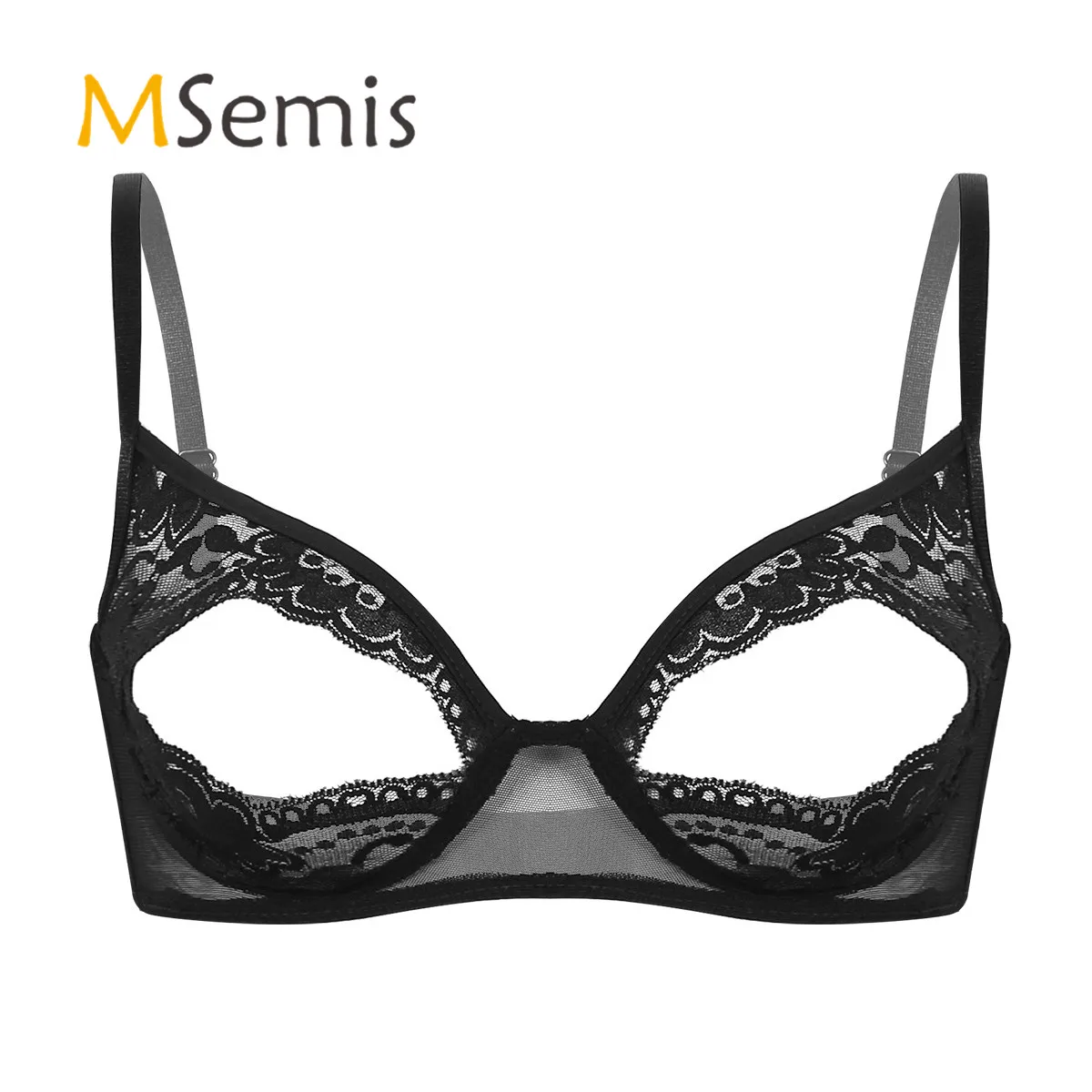 

Женское нижнее белье, Открытые бюстгальтеры, прозрачный кружевной Цветочный регулируемый бюстгальтер без косточек на тонких бретельках с ...